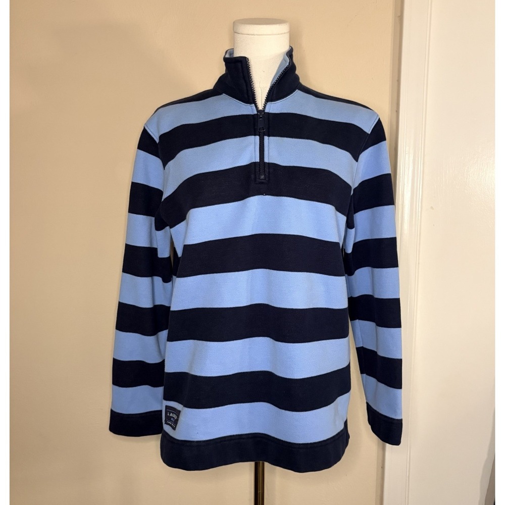 Ralph Lauren RL/67 Marine 1/4 Zip pullover Sz P/M Navy blue striped Fleece Lined